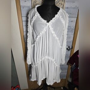 Aurum White Chiffon Tiered Ruffle Long Sleeve Dress Size 4